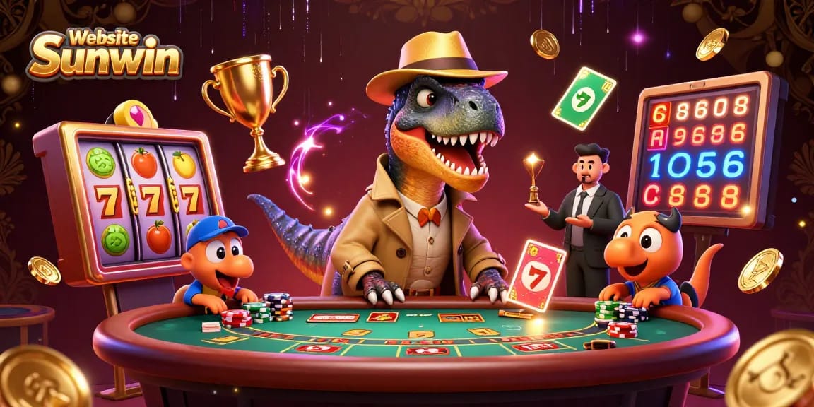 Experience thrilling moments at Website Sunwin with a colorful casino illustration featuring dynamic game elements.