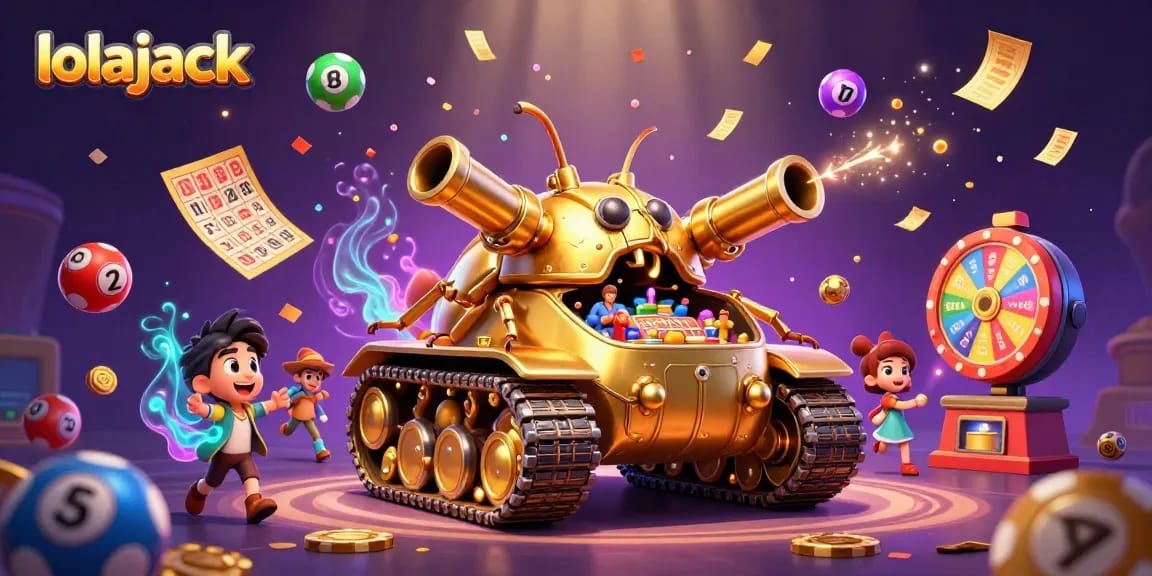 Experience thrilling gameplay at lolajack casino with an exhilarating 3D scene of vibrant lottery elements.