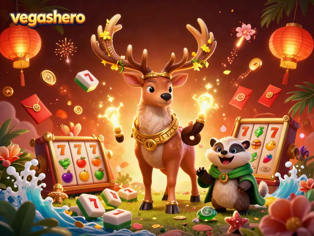 Experience dynamic gaming at VegasHero Casino with a magical illustration featuring vibrant characters and elements.