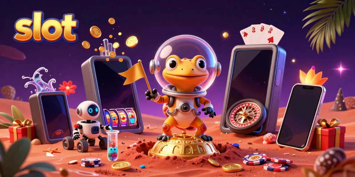 Experience thrilling slot gameplay in a vibrant scene of a Martian gecko discovering a hidden casino.