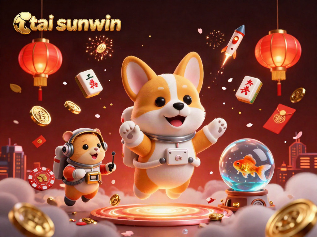 Experience the thrilling gamification of tai sunwin in a vibrant, dynamic casino setting with lucky symbols and immersive characters.