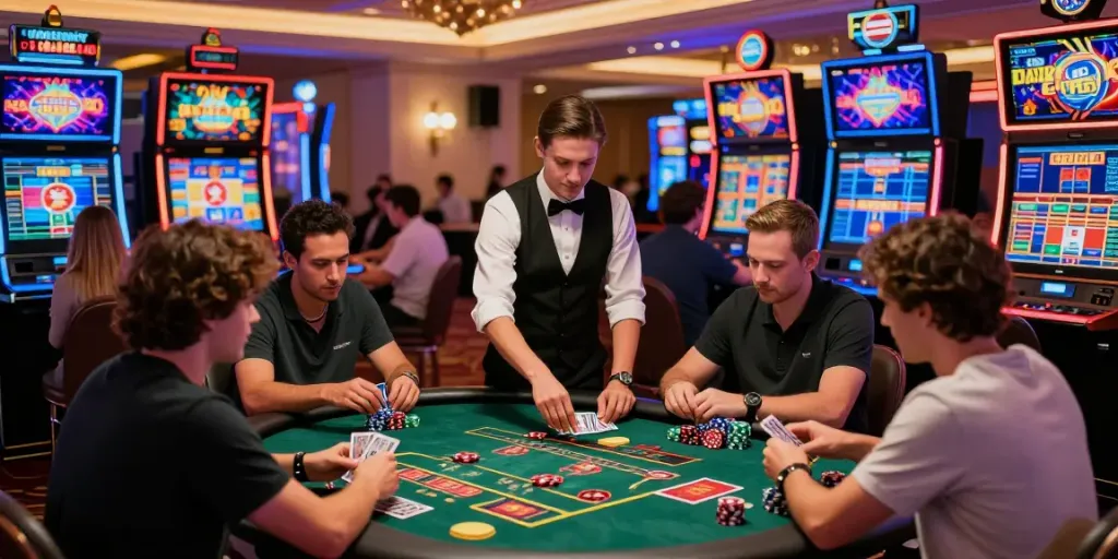 Engaged players enjoying an exhilarating game at MAN88 casino table, capturing the vibrant online gaming experience.