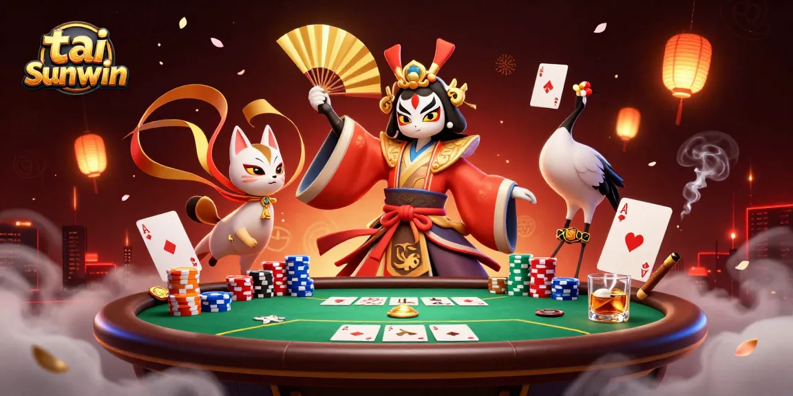 Experience luck at tai sunwin with vibrant casino spirits, poker elements, and rich traditional characters.